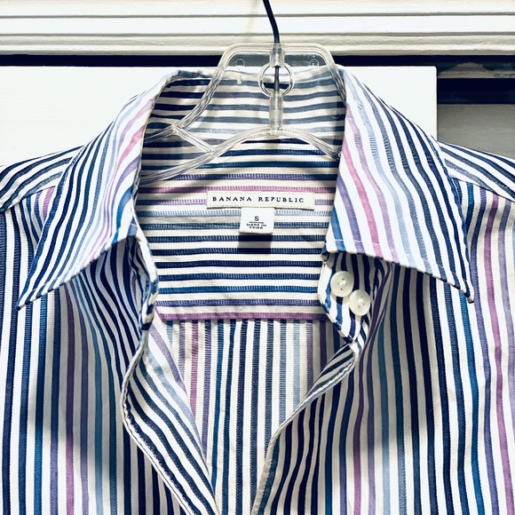Blue-Purple Striped Button Down Blouse - Picture 5 of 9